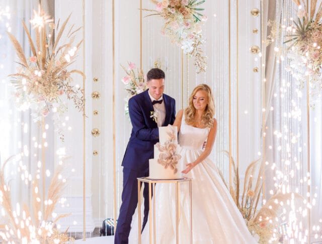 Newlyweds having wedding ceremony